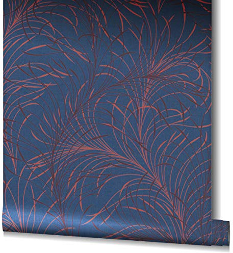 marburg Tapete Rot Blau Floral Muster Modern für Wohnzimmer Schlafzimmer oder Küche Made in Germany 10,05m x 0,53m
