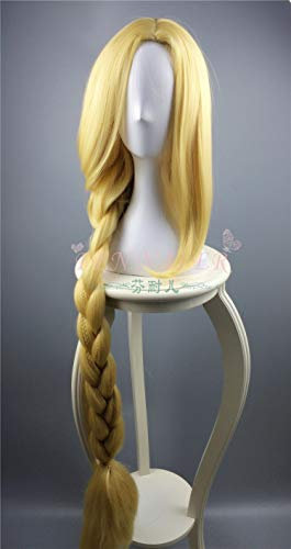 GHK Wirren Cosplay Perücke Prinzessin Rapunzel Lange Zöpfe Künstliche Blumen Headwear Frauen Blonde Synthetische Haar Erwachsene