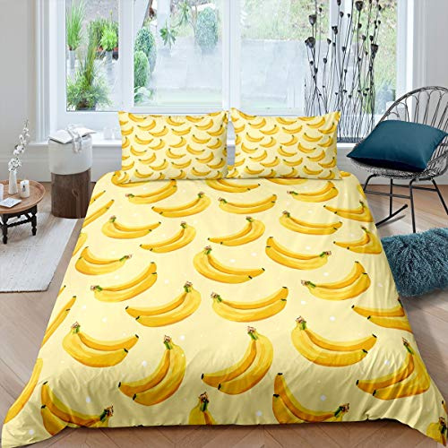 Banana Bedding Set for Kids Boys Girls Teens Tropical Fruit Yellow Summer Duvet Cover Lightweight Microfiber Quilt Cover Decor 3Pcs Comforter Cover with 2 Pillowcase Double