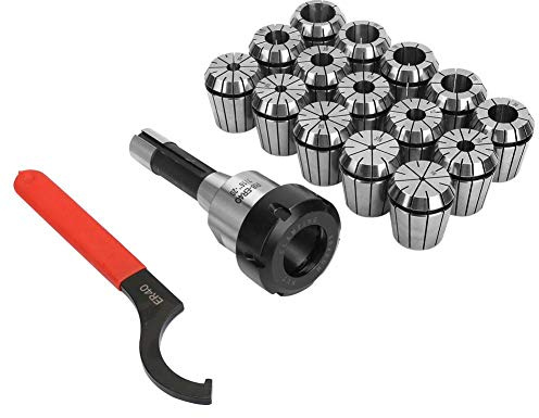 R8-ER40 Collet Set, R8 Shank Collet Chuck Holder with 15Pcs ER40 Collets for Milling Machines