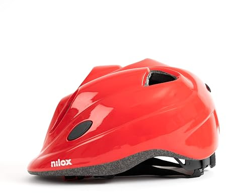 Nilox, Barnhjälm, storlek S/M huvudomkrets 52–57 cm, cykelhjälm tillverkad av formteknik, med LED-bakljus med 3 blinkande LED-ljus och 8 luftventiler, röd