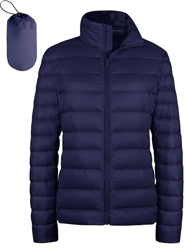 Wantdo Giubbotto con Zip Antivento Piumino da Montagna Isolante Giacca da Esterno Outdoor Cappotto Casual Mezza Stagione Donna Marina L