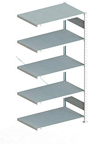 Meta Anbauregal - Zum Ausbau eines Lagerregales - 5 Böden - Farbe Silber - 200 x 100 cm - 60 cm tief
