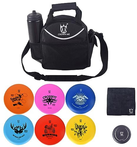 CROWN ME Disc Golf Set mit 6 Scheiben und Mini Disc und Starter Disc Golf Bag
