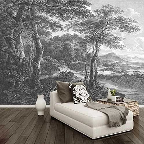 Murals Wall Wallpaper Hand Drawn Black and White Forest Trees: Wallpaper Mural Photo Kids Bedroom Home Poster Decoration - 350X256cm