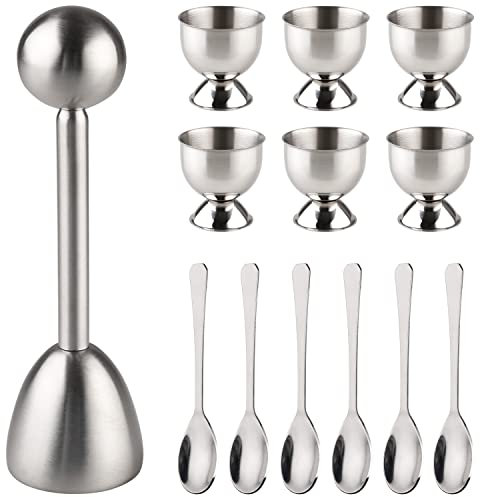 Leegg-DE Eierknacker Topper Set mit 13 Eierbechern für weich gekochte Eier Werkzeugset beinhaltet 1 Eieraufsatz Cracker 6 Eierbecher 6 Löffel (Eierbecher 13)