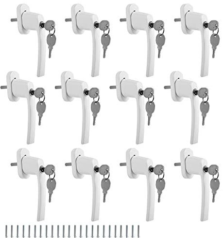 Joparri Fönsterhandtag låsbart aluminiumlegering, fönsterhandtag barnsäkring 12 stycken med lås i stiftlängd 37 mm, fönsterlås i vitt