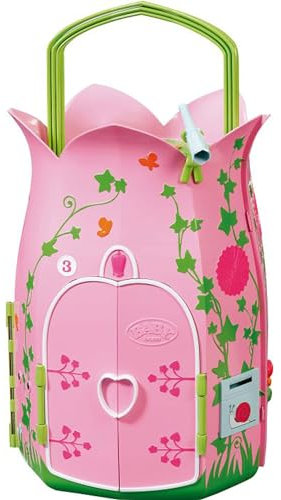 BABY born Storybook Cottage, ausklappbares Puppenhaus Spielhaus für 18 cm große Puppen mit Tisch, Kamin, Liege und Fernrohr, rosa grün, 833803 Zapf Creation