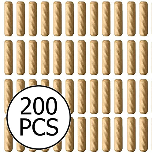200PCS Kiln-Dried Hardwood Wooden Dowel Pins – Precision Fluted & Beveled Design (8mm x 30mm) for Strong & Secure Joints in Furniture, Cabinetry, Crafting, Carpentry, and DIY Woodworking Projects