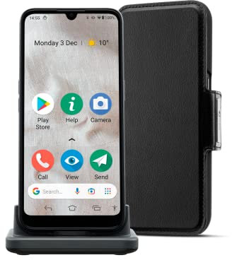 Doro 8100 Plus - 4G Unlocked Smartphone for Seniors - 13MP Triple Camera - Water-resistant Android Phone - 6.1 HD Display - Assistance Button with GPS - Cradle and Wallet Case [UK and Irish Version]