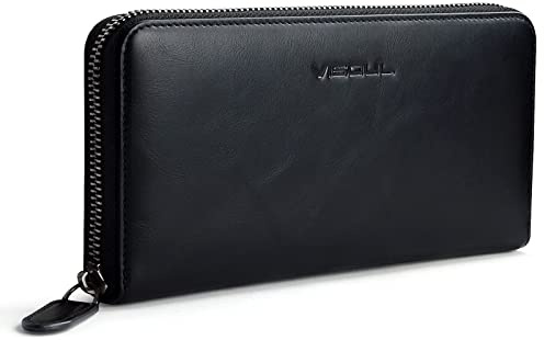 VISOUL Premium Brieftasche Echtleder Italienisches Leder mit RFID Schutz, XL Geldbörse für Herren Damen L02 (Schwarz)