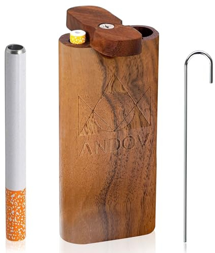 ANDOV One Hitter Dugout, Purpfeife, kompakte Stash Box aus Holz mit Pfeife | Pfeife rauchen, Tabak Box, Kräuterpfeife, Raucher Zubehör für Erwachsene, wiederverwendbar, Alltag und Reisen, Reinigungsstab