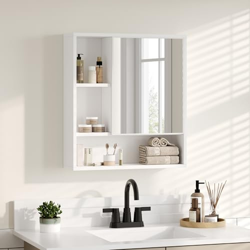 ChooChoo Bathroom Wall Mirror Cabinet, Medicine Cabinet with Single Door and Adjustable Shelf, Over The Toilet Space Saver Storage Cabinet, White