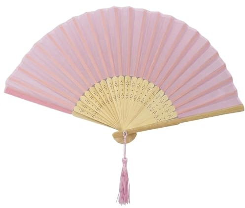 FANSOF.FANS Handfächer aus Stoff, faltbar, mit Quaste, Bambusrippen der Güteklasse A, für Frauen und Mädchen, Sommerparty, Event, Gastgeschenk, Geburtstag, Hochzeit, Souvenir, Geschenk (weiches Rosa)