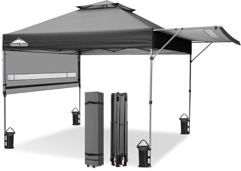 EAGLE PEAK 5x3m Pop up Pavillon Baldachin Zelt im Freien Instant Baldachin Shelter mit verstellbaren doppelten halben Markisen, Grau