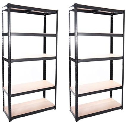 Panana 2 x 1.5m Workshop Shelving Warehouse 5 Tier Racking Shelf Heavy Duty Steel Garage Shelving Unit 180kgs Per Bay 150X70X30CM (Black)