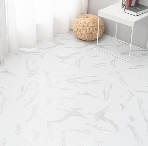 Panana 5m² Floor Planks Tiles Self Adhesive Wood Tile Effect Vinyl Flooring Kitchen Bathroom (White Marble 02)