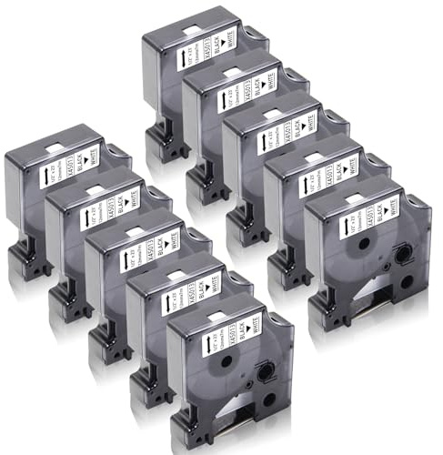 10x XemaX Schriftbänder Kompatibel für Dyno Etikettenband 12mm x 7m D1 45013 A45013 S0720530 für Dyno Beschriftungsgerät Dyno Label Manager 160 280 210D 360D 420P Label Point 100 200, Schwarz auf Weiß