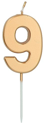 Folat 24149 Kuchen Kerze Ziffer/Zahl 9 Gold - 5 cm Geburtstagskerzen für Geburtstag, Geburtstagsdeko, für Kinder Partys, Hochzeiten, Firmenfeiern, Jubiläen