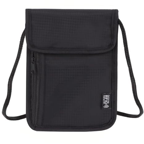 PINEPAN Brustbeutel Unisex-Reisetasche mit RFID-Schutz Wasserdichter Passportbeutel Organizer Maximale Sicherheit für Smartphone und Reisedokumente Schwarz Business