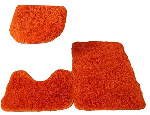 yuwqqoajv 3 x WC Vorleger Set mit weicher Textur und starker Wasseraufnahme für EIN Komfortables Badezimmererlebnis. Teppiche mit PU Bezug, sicher, Orange