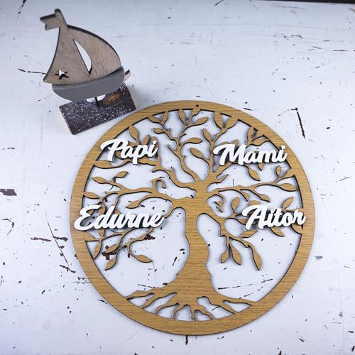 EDURAIT Árbol de la Vida Personalizado con Nombres – Árbol Genealógico en Madera MDF – Decoración Familiar y Regalo Original para Hogar y Boda