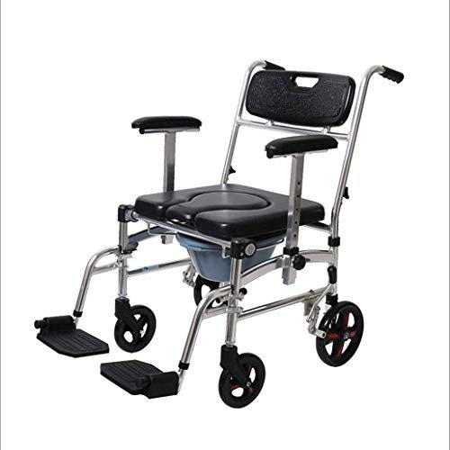 CAFIEDR Duschstuhl, Toilettensitz für ältere Menschen, mit Rollen, kann geschoben werden, Hocker, Hemiplegie, Rehabilitation, Toilettenstuhl, faltbar, ALegierung, kleiner Rollstuhl