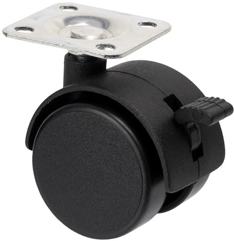 AERZETIX - C42662 - Lot de 4 Roues roulette de meubles à double galet à rotation 360° pivotante torsionnelle avec frein - charge 25 kg - en plastique - couleur noir - chariot chaise