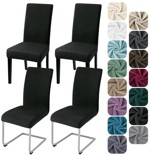 Alishomtll Stretch Samt Stuhlhussen 4er Set Stuhlbezug Schwingstuhl Schwarz | Elastische Stuhlhussen Schwingstuhl Stuhlbezug Universal hussen für stühle Waschbare Esszimmerstühle Bezug Küche Hochzeit
