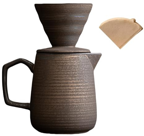 HYAXGM Pour Over Coffee Maker,Ceramic Coffee Maker With 100 pcs V60 Paper Filter，20oz/600ml Pour Over Coffee Dripper (Retro gold)