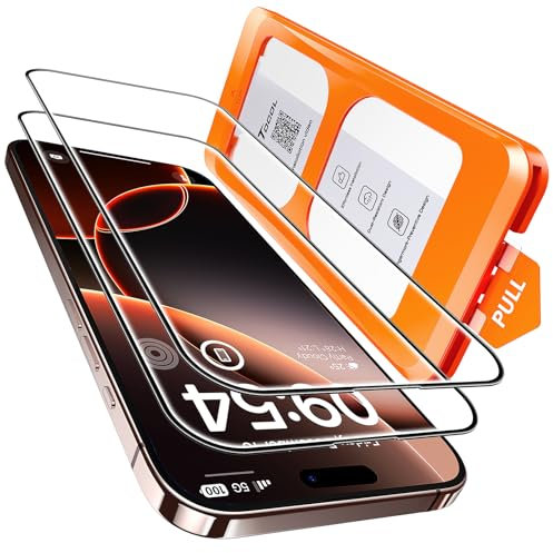 TOCOL Protector Pantalla para iPhone 17 Pro, iPhone 16 Pro, Alineación Automática para Una Instalación Rápida, Sin Burbujas, Cristal Templado de Dureza 9H+ Inastillable, HD Transparente, 2 Piezas