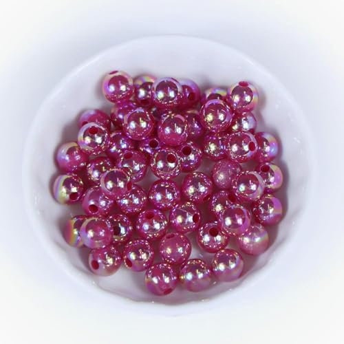 200/400/500 Stück 6/8/10 mm Imitationsperlen zur Herstellung von DIY-Schmuck, bunte runde Perlen für Armbänder, DIY-Schmuckherstellung-Rosenrot-10 mm, 200 Stück