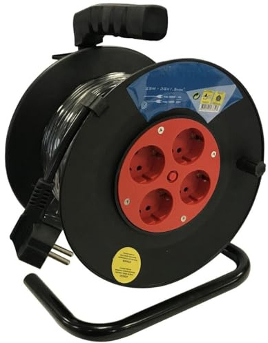 Enrollable extensible 50m 4T, 3x1,5mm, 3600W, 16A, IP20; ideal para herramientas eléctricas y ampliación de suministro de energía.