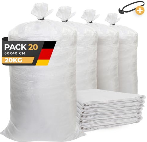 BIBODU Hochwasser Sandsäcke (20 EINHEITEN) | 40 x 60cm - Hochbelastbar (20kg) & Wiederverwendbar | Gewebesack aus Polypropylen | Sandsack Perfekt für Sand, Dreck, Garten, Bau und Laub