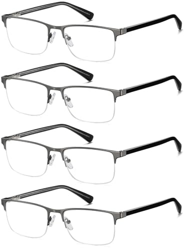 EYECEDAR 4 Stuks Lesebrille Herren Metall Halbrahmen Rechteck Style Edelstahl Material Federscharniere Lesebrille 1.75