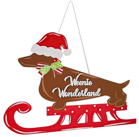 Ancsttu Dackel-Haustürschild, rustikaler Dackel-Türhänger aus | Weihnachts-Schlittenhund-Türschild - Saisonales Dackel-Türschild, niedliches Hundeschild aus, für die Haustür, rustikales