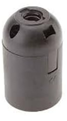 Portalampada in plastica E14 con terminale a molla, colore nero, ideale per l'illuminazione di ambienti e facile installazione.
