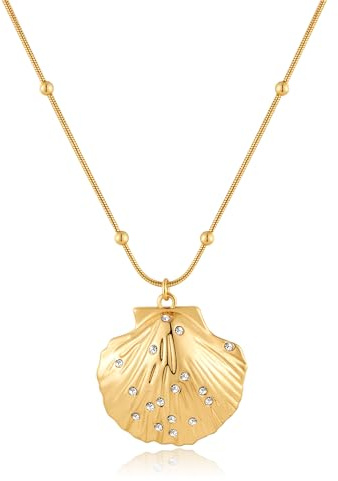 WOWORAMA Collar de concha dorada para mujer, estilo bohemio, con concha festoneada, estilo vintage, con colgante de concha de mar y océano, ajustable, joyería de playa para verano, Adjustable Size