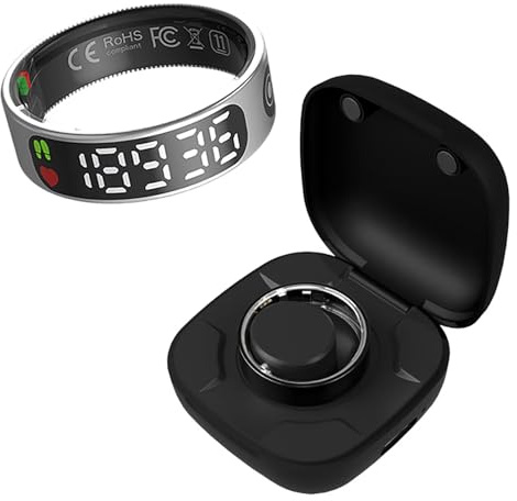 findtime Smart Ring mit Display Smartring Herren Damen Fitness Ring Tracker Android IOS Fitnessring Smarter Ring Schlaf Pulsmesser Schrittzähler Schwarz Gold Silber Aktivitätstracker
