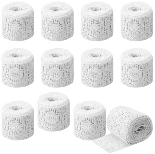 UOCAI 12 Rollen Gipsbinden zum Basteln Gipsverband Babybauch Gips Abdruck Binden Gipsabdruck Set für Baby Bauch Verband zum Basteln Modellbau Schnelltrocknend 5 cm X 2.7 m