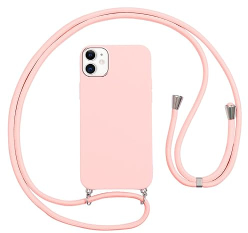 Vauki Custodia per iPhone 12 Mini Cover con Cordino,Rosa Silicone Antiurto TPU Morbido Case Corda Collana Necklace Regolabile Stylish con Catena Ultra Sottile Cover per iPhone 12 Mini,Rosa