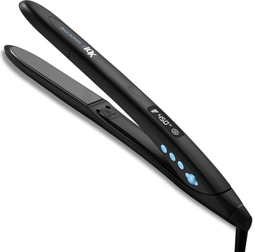 Bio Ionic 10X Styling Iron, Hair Straightener with 1 Sonic Vibrating Plates, Flat Iron with Ion Generating Mineral Complex, Versatile Styler for Wavy & Straight Hairstyles, Black