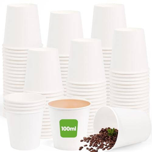 Kleemeiero 200 PCS Vasos de Cartón para Cafe Pequeños 100ml, Vaso de Papel para Cafe, Vasos Cafe Espresso Pequeños, Vasos de Cartón Blanco para Servir Café Agua Té Bebidas Calientes o Frías