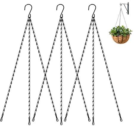 Bamworld 3er-Set Blumenampel Ketten 47 cm – Metall Hängketten für Blumentöpfe & Blumenampeln, Pflanzenhänger mit Haken, ideal für Balkon, Terrasse, Innen & Außen, schwarz