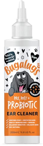 BUGALUGS Dog Ear Cleaner with Pro, Pre and Probiotics for dogs that helps soothe itchy ears, remove wax and odours plus dog ear drops support your dogs Microbiome (Probiotic Ear Cleaner 200ml)