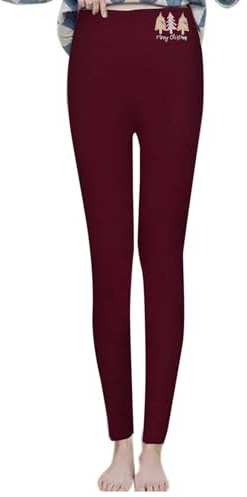 Termoleggings dam fodrade – vinterleggings dam långa termo fleece leggings plysch termobyxor varma sportleggings termo vinterbyxor hög midja termostrumpbyxor ogenomskinliga termoleggings, vin, M