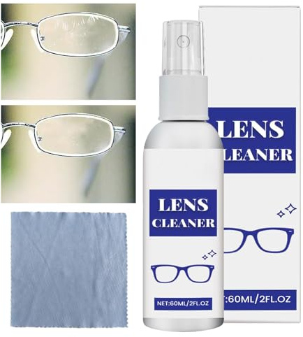 Spray Detergente per Occhiali 60ml,Pulitore per Schermi - Smacchiatore Antiappannante con Panno per Schermi Fotocamere Lenti Telefoni Dispositivi Elettronici