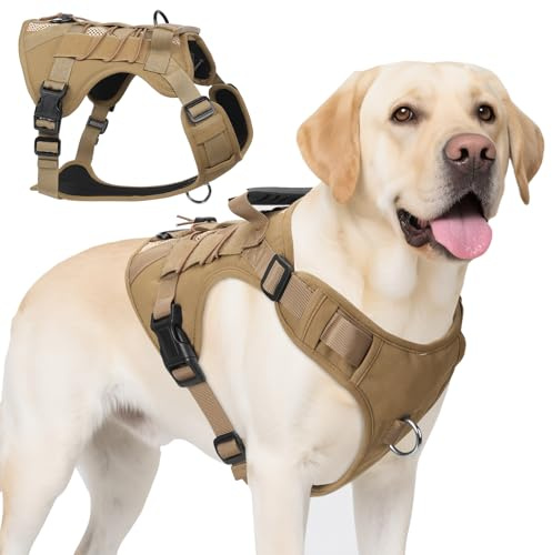 AKOFIC Taktisches Hundegeschirr Mittelgroße Grosse Hunde, Anti Zug Hundegeschirr Ausbruchsicher mit Griff, Verstellbare Atmungsaktiv Geschirr Hund für Hunde Trainierung Spaziergang (Khaki, M)