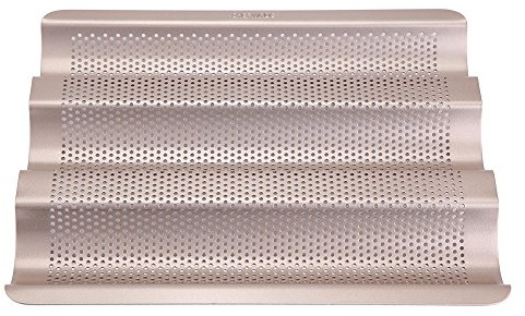 Tomotato Molde para Pan Baguettes Francés, Molde Antiadherente para 3 Barras de Pan Francés de 25cm, Bandeja Perforada de Acero Al Carbono para Hornear Baguettes y Pan Francés