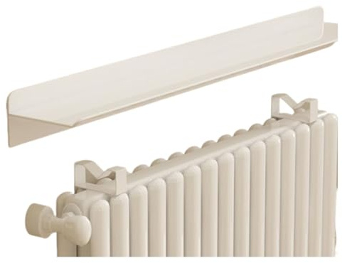 Heizkörperabdeckung Weiß,Heizkörperregal Schwebende Heizung Verkleidung aus Aluminiumlegierung, Staubdicht Rauchfrei Kühlerregal ohne Bohren für Küche Büros Badezimmer(40cm)